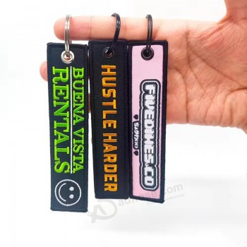 Customized Shape sublimation printing Key Tag woven Keychain For Promotion Business Gift