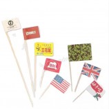 Fashionable wooden bamboo toothpick wholesale custom logo printing cocktail toothpick flag for restaurant and hotel