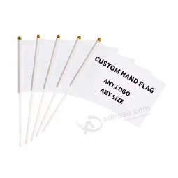 2024 Wholesale High Quality Custom Designed 100D Polyester Fabric Outdoor Indoor Hand Flag With Plastic Wooden PVC Pole