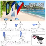 Venta al por mayor logotipo personalizado impreso cuchillo publicitario en forma de bandera de playa de plumas de doble cara para la promoción de campañas deportivas con alta calid