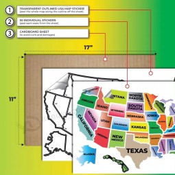 Stato Viaggio USA Mappa Vinile Adesivo - Camper Rimorchio Decalcomanie per Finestra con Bandiera di Stato - Road Trip Map of America - Impermeabile