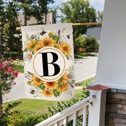 Monogram Letter B Huisvlag Zomer Zonnebloem 28 x 40 Verticaal Dubbelzijdig Lente Bloemenbij Buiten Decoraties Grote Jute