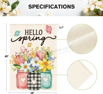 Colorlife Hello Spring House Flag 28x40 Inch Double Sided Outside, Floral Mason Jar Holiday Yard Outdoor Flag