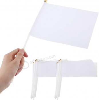 50 Pcs White Small Mini Flags Bulk Sublimation Blank Flags Solid Plain White Flag Hand Held DIY Miniature Flags on Stick for Garden
