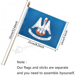 Bandera del estado de Luisiana LA en palo de madera Mini banderas de mano pequeñas, 5x8 pulgadas, paquete de 12