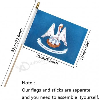 Louisiane LA drapeau de l’État sur bâton de bois petit Mini drapeaux tenus à la main, 5 x 8 pouces, paquet de 12
