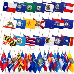 50 State Flags Set on Wood Stick Small Mini Hand Held Flag,5x8 Inch