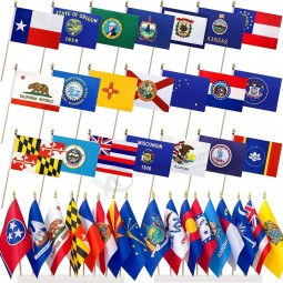 50 banderas del estado colocadas en palo de madera pequeña mini bandera de mano, 5x8 pulgadas