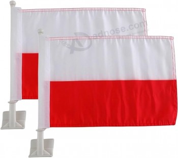 2 Pack autovlaggen, autovlag Polen vlag buiten met Poolse vlag en autovlaggenmast, auto-logo raamclip kan aan de meeste ramen worden geknipt