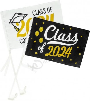 Graduation voiture drapeaux bannières - Classe de 2024 félicitations diplômé parade en plein air Décorations de drapeau fournitures 2PCS
