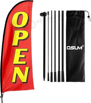 Open Themed Swooper Flag, 7FT Open Banner Feather Flag with Carbon Fiber Pole Kit/Ground Stake, Open Signs for Business Advertising