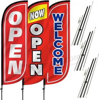 LookOurWay 5-voet hoge banner met verenvlag voor zakelijke reclame 3-pack, inclusief 3 bannervlaggen, 3 aluminium glasvezel paalsets