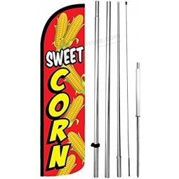 4 Less Co SWEET CORN Безветренный свупер Флаг Перьевой баннер 15 футов Большой знак с шипом на шесте высотой 15 футов