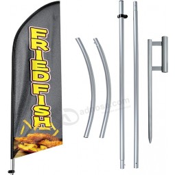 Fried Fish Advertising Swooper Flag Banner, Fried Fish Feather Flag Pole Kit and Ground Stake, Advertising Feather Banner Sign Business