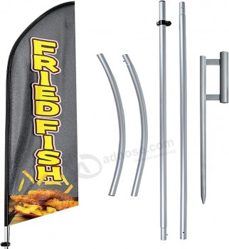 Fried Fish Advertising Swooper Flag Banner, Fried Fish Feather Flag Pole Kit and Ground Stake, Advertising Feather Banner Sign Business