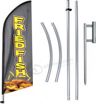 Pesce fritto pubblicità Swooper bandiera striscione, pesce fritto piuma bandiera Pole Kit e palo a terra, pubblicità piuma banner segno business