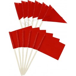 Rojo sólido en blanco mini palillo de dientes banderas rectángulo triángulo palo mezclar y combinar colores adornos de cupcakes banderas decoración de bricolaje (100 piezas)