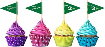 Bandiere stuzzicadenti a tema golf, 20 pz par 2 Let's Par-Tee compleanno golf cocktail picks mini bastone cupcake toppers bandiere per par 2 golf