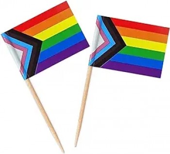 100 ピース プログレス プライド レインボー フラッグ レインボー つまようじの旗、スモール ミニ LGBT カップケーキ トッパー スティック フラッグ -