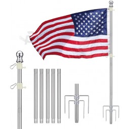 Yard Flag Pole for Outside Ground - 9 ft Tangle Free Heavy Duty Flag Pole Kit with 4 Anti-Tip Prong Base,Portable Inground Flag Holder