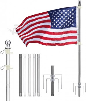 Yard Flag Pole for Outside Ground - 9 ft Tangle Free Heavy Duty Flag Pole Kit with 4 Anti-Tip Prong Base,Portable Inground Flag Holder