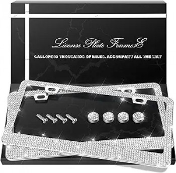 2er-Pack Bling Nummernschildrahmen, funkelnder Strass Diamant Auto Nummernschild Abdeckung für Frauen, Edelstahl Autozubehör