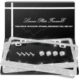 Paquete de 2 marcos de matrícula brillantes, cubierta de placa de matrícula de diamante de imitación brillante para mujeres, accesorios de acero inoxidable para automóvil