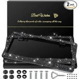 Paquete de 2 marcos de matrícula brillantes para mujeres, accesorios de automóvil de diamantes de imitación brillantes para mujeres