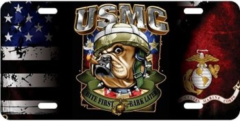 US Marine Corps USMC Bull Dog Bite First License Plate
