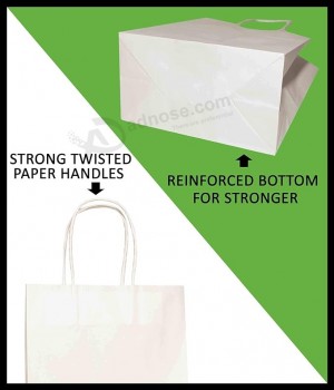 Papieren zakken met handvatten Bulk 8 x 4,5 x 10,5 [100 zakken]. Ideaal voor winkelen, verpakkingen, detailhandel, feest, ambacht, geschenken, bruiloft, gerecycled