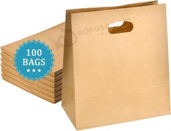 100Pcs 11x6x11 선물 가방 다이 컷 토트 크래프트 종이 가방 대량 소매 쇼핑 테이크 아웃