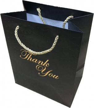 Sacchetti Regalo Grazie Neri - 8x10 Misura Media - 12 Sacchetti - Sacchetti per Business Small - Borse Boutique in Lamina d'Oro