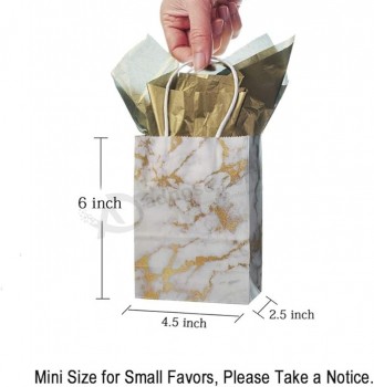 Mini taille marbre sac en papier blanc avec poignée Party Favors Bag 6x4.5x2.5 pouces pour mariage anniversaire bébé douche sac, paquet de 24
