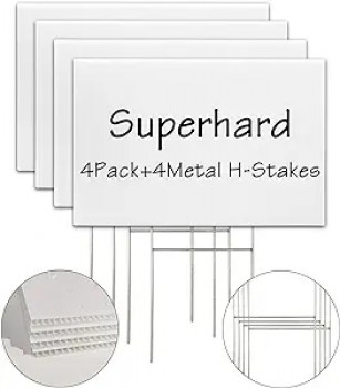 Lege Yard Lawn Signs, 4 Pack 18 x 12 Inches Wit Plastic Voor Happy Birthday, Garage Sale, Huur, Guidepost Decoraties