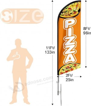 Pizza Swooper Flag, Pizza Restaurant Feather Flag Pole Kit with Ground Stake, 11FT Advertising Feather Banners for Pizza Restaurant Business