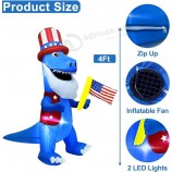 AMENON 4 Ft 4 Luglio Dinosauro Gonfiabile Che Tiene Decorazioni Esterne Bandiera Americana con Luci A LED Patriottico Rosso Bianco e Blu