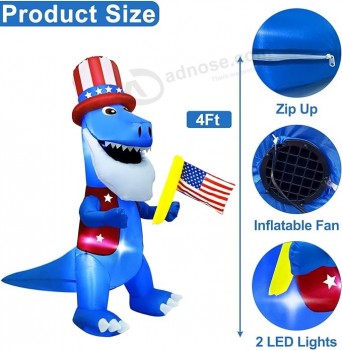 AMENON 4 Ft 4 Luglio Dinosauro Gonfiabile Che Tiene Decorazioni Esterne Bandiera Americana con Luci A LED Patriottico Rosso Bianco e Blu