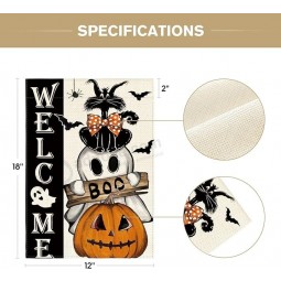 Halloween Ghost Cat Boo Tuinvlag 12x18 Inch Dubbelzijdig Buiten, Welkom Vakantie Yard Outdoor Decoratieve Vlag