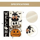 Halloween fantasma gatto boo giardino bandiera 12x18 pollici doppio lato esterno, benvenuto vacanza cortile esterno bandiera decorativa