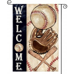 Willkommen Baseball Garten Flagge 12 x 18 Zoll vertikal doppelseitig, Sport Fledermaus Ball Liga Hof Außenflagge