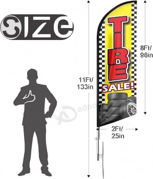 Tire Advertising Swooper Flag, Tire Sale Feather Flag Pole Kit with Ground Stake 11Ft, Advertising Swooper Business Sign Flag Pole Kit