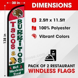 Tacos Burritos Mexican Restaurant Windless Flag Pack of 2 | Tacos Flags for Businesses