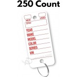 반지가 있는 폴리 태그 키 태그(흰색) – 250개의 키 태그 수. 250개의 반지와 2개의 파인 포인트 펜이 포함되어 있습니다. 자동차 키 태그 플라스틱