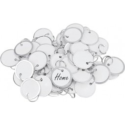 Uniclife 50 Pcs Metal Rim Key Tags 1 Inch White Paper Labels Writable Round Plastic Key Chain Tags with Split Rings Sturdy Lightweight