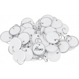 Uniclife 50 pz Etichette per chiavi con bordo in metallo Etichette in carta bianca da 1 pollice Etichette per portachiavi in plastica rotonde scrivibili con anelli divisi Robusto L