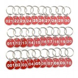 CM genummerde tags metalen sleutelhanger voor organiseren en sorteren (30 stuks: 001-030, rode kleur)