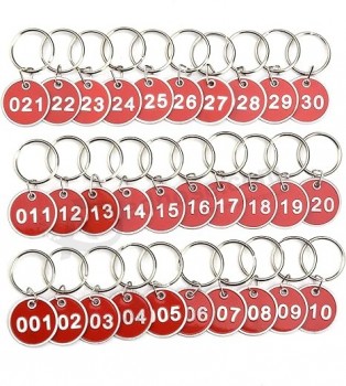Porte-clés en métal d’étiquettes numérotées CM pour l’organisation et le tri (30 pièces : 001-030, couleur rouge)