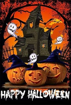 Happy Halloween Haus Flagge 28 x 40 Zoll - Kürbis Geister Garten Flagge dekorativ Haus Hof doppelseitige Flagge für Halloween Dekoration