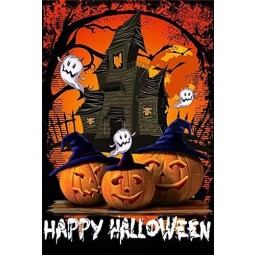 Happy Halloween House Flag 28 x 40 pollici - Zucca fantasmi giardino Bandiera decorativa House Yard Bandiera a doppia faccia per la decorazione di Halloween