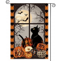 AVOIN colorlife Halloween Zucca Dolcetto o scherzetto Boo Garden Flag 12 x 18 pollici a doppia faccia, gatto nero Pipistrello Luna Holiday Yard Bandiera decorativa all'aperto